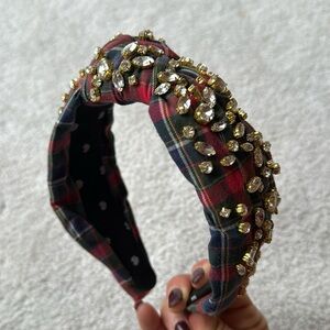 Lele Sadoughi Plaid Rhinestone Knotted Headband